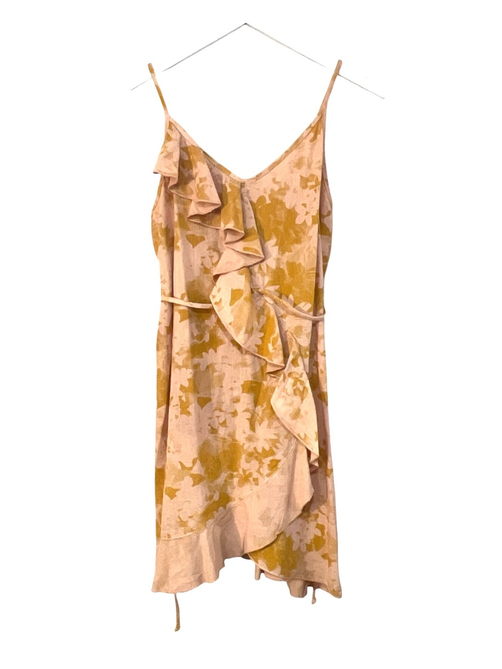 Self Contrast NWT Medium Linen Blend Floral Ruffle Wrap Midi Dress